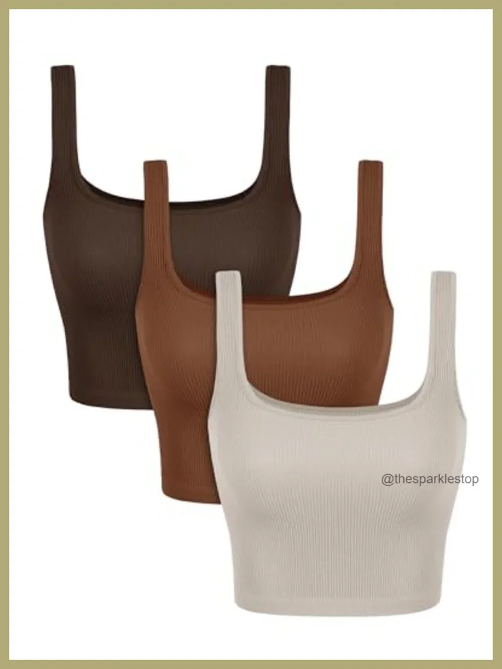 Seamless Square Neck Crop Tank Rib Knit Low Back Yoga Top 3-Pack